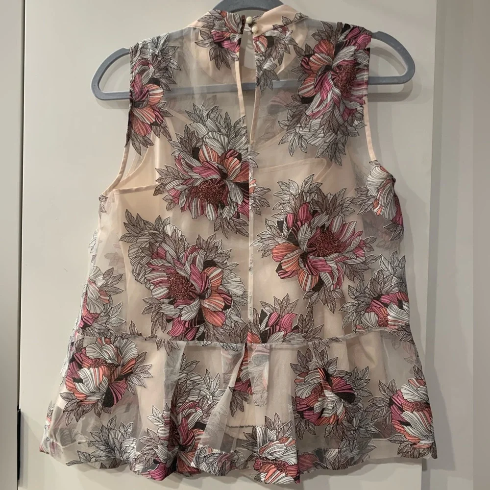 Anthropologie Moulinette Sœurs Floral Sheer Peplum Sleeveless Blouse Top 2 - Picture 2 of 7